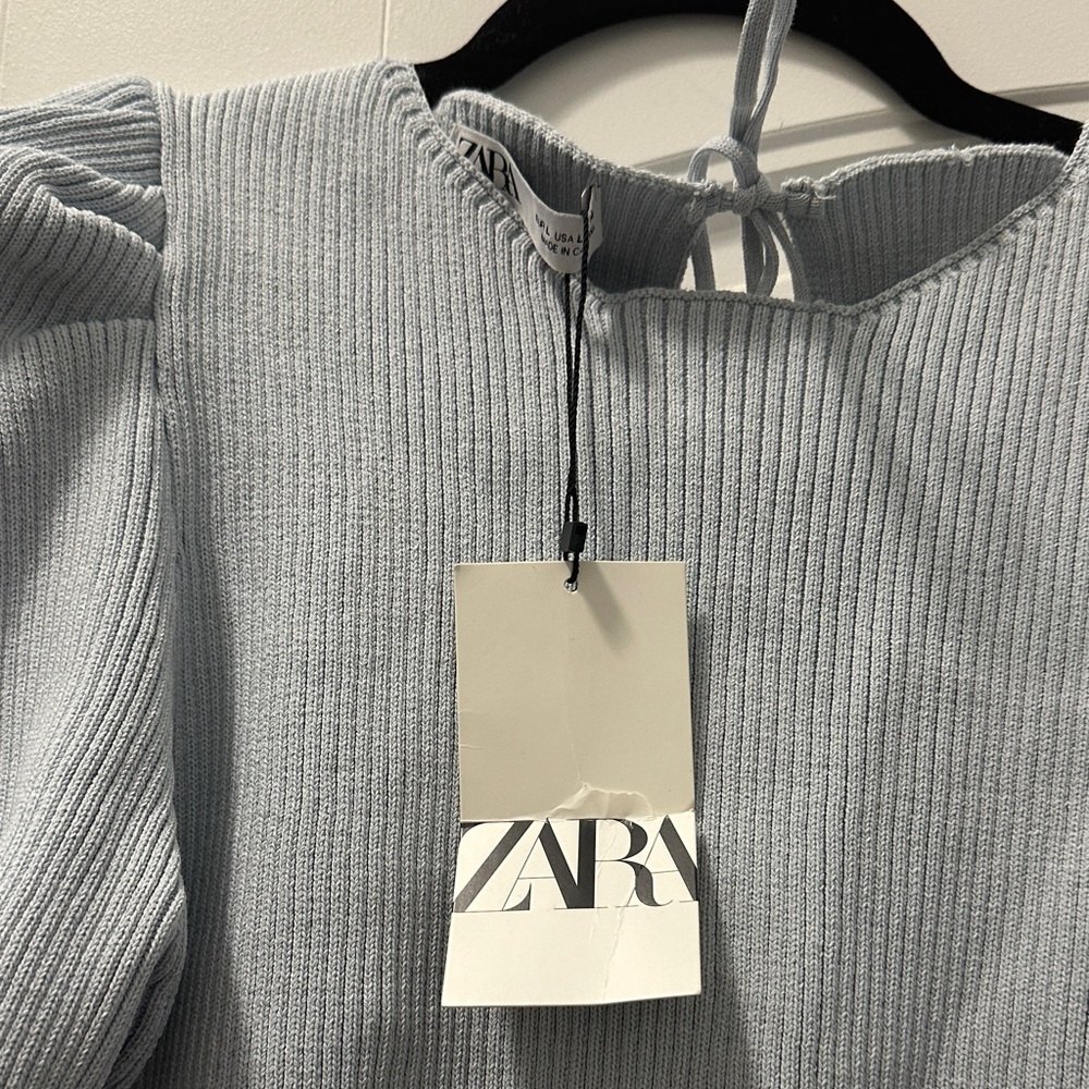 Zara Light Blue Ribbed Blouse - Picture 3 of 4